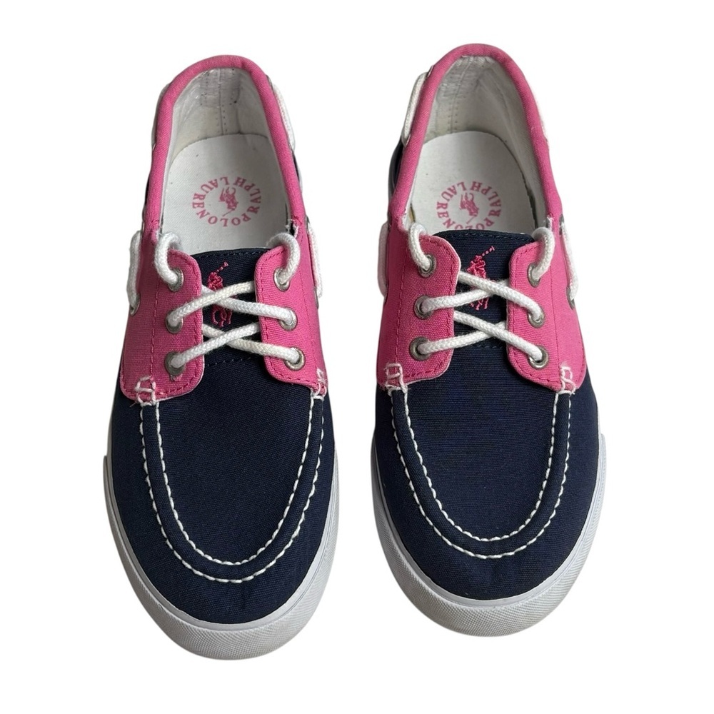 Polo Ralph Lauren Lilia Canvas Boat Shoes Size 6.5 Pink Navy - Picture 2 of 8
